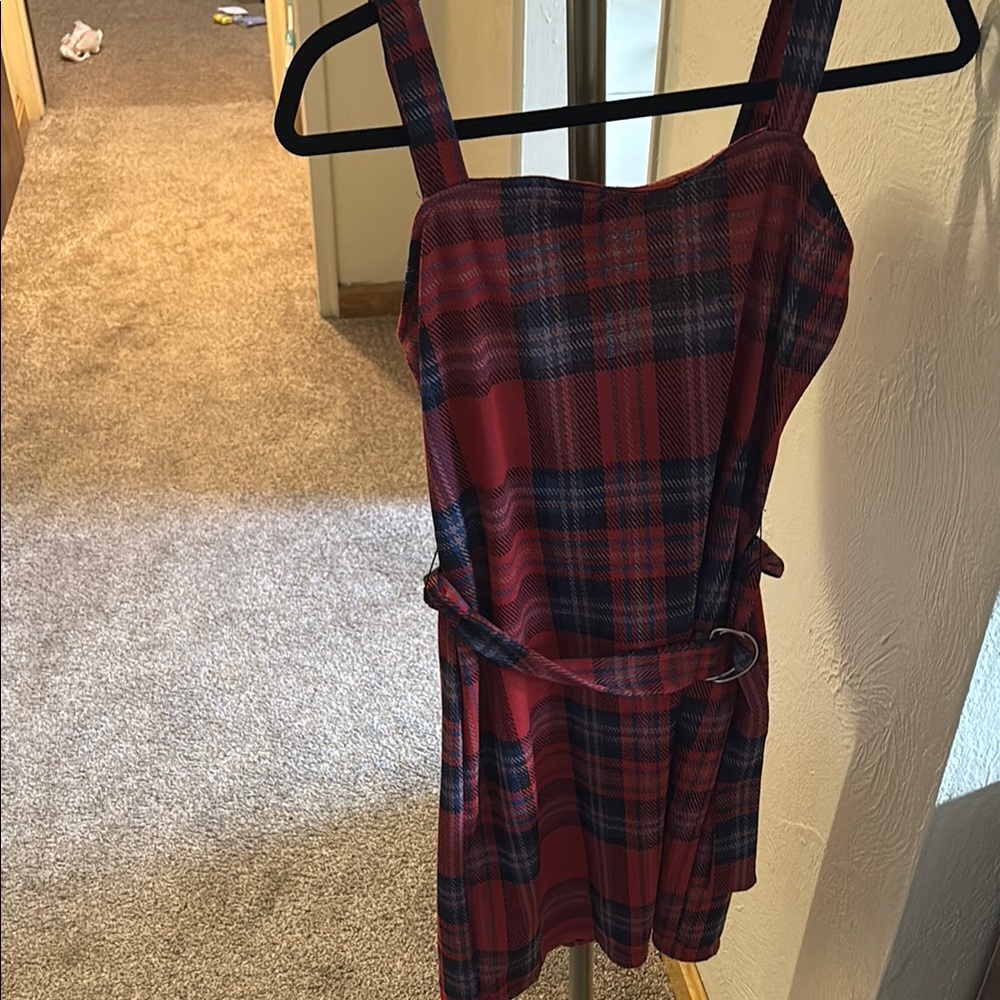 Red Plaid Sleeveless Dress